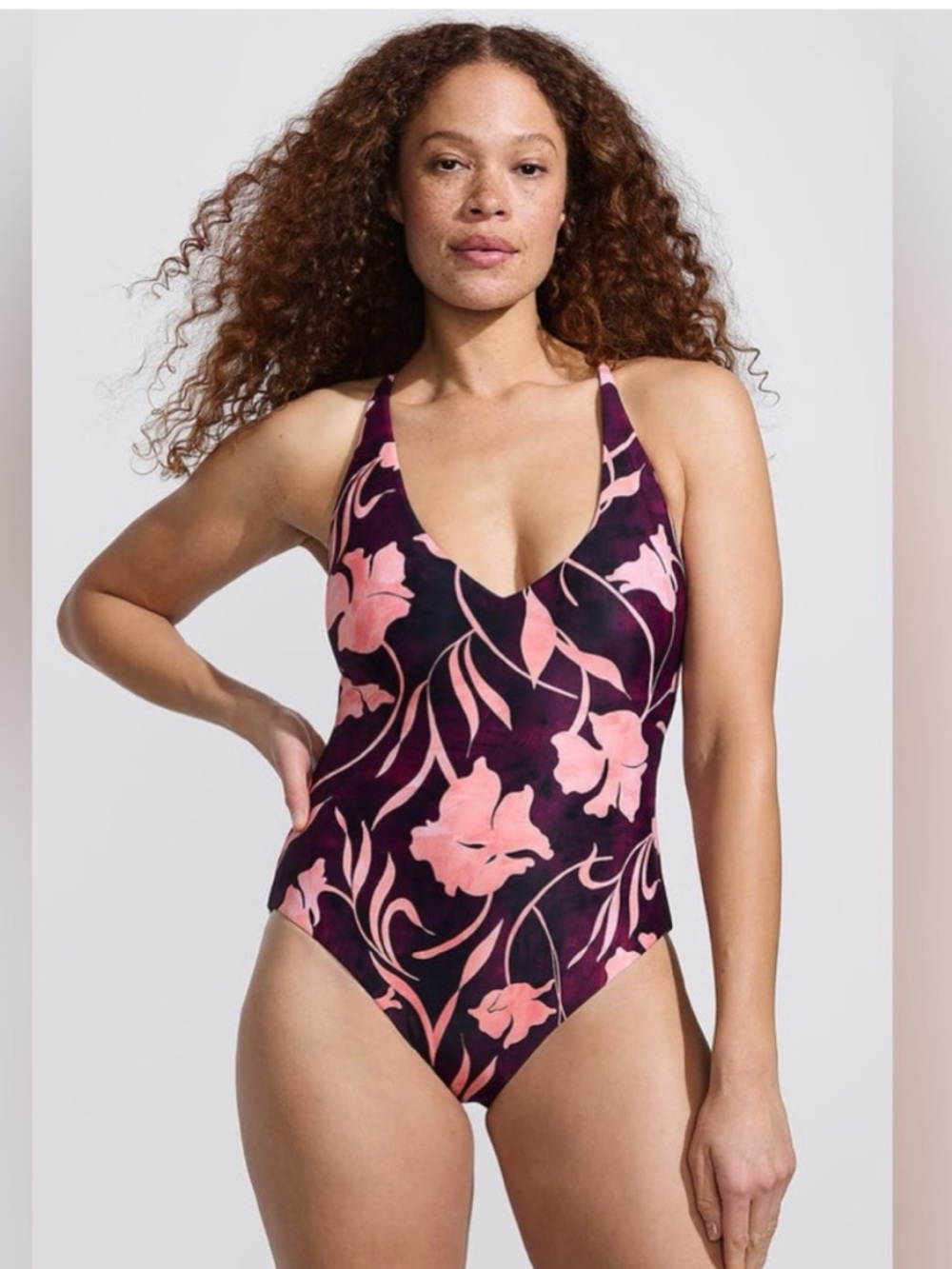 Andie X Lands’ End Elwood One Piece Floral Print Pink Purple Medium NWOT